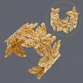 Detailed view of irregular floral open cuff bangle in 18K gold plated stainless steel finish - Intertwined Leaves (BS-J5643G)