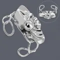 Minimalist irregular stainless steel open bangle featuring a central polished bead - Irregular Pleated (BS-J5623S)