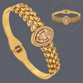 18K gold plated stainless steel bangle featuring a marquise-cut zircon centerpiece - Rhinestone Pave Marquise (BS-J5622G)