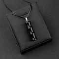 Collier pendentif élégant en pierre semi-précieuse noire polie en forme de bambou - Obsidienne