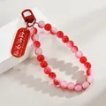 Handmade red and pink gradient beaded keychain with exam blessing tag for bag decor - Pass Every Exam (Red Beads Style)