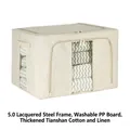 Large beige cotton linen storage box with 5.0mm thick steel frame and clear windows - PP Board Support (Set of 4 + Camphor Wood) / 66L (50*40*33cm) / Beige