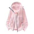 Veste légère rose de protection solaire à capuche avec tissu en soie glacée fraîche - M [110-125] / Rose Bois