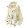 Veste de protection solaire à capuche jaune crème légère en tissu soie glacée - M [110-125] / Thé Blanc Clair