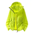 Veste légère de protection solaire vert néon à capuche en tissu de soie glacée - M / Hauts / Vert Fluorescent