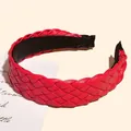 Elegant red braided faux leather headband with anti-slip black inner lining for women - Wide Red Style