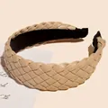Elegant khaki braided leather-like headband for women with a minimalist non-slip design - Coffee Wide Brim