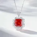 Elegante S925 sterling zilveren ketting met stralende rode edelsteen hanger - Padparadscha Zirkonia Hanger Met Schakelsketting (XL063) / 925 zilver