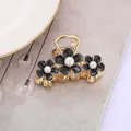 Pince à cheveux dorée en métal avec fleurs noires et perles élégantes - Fleur Émail Noir (5cm)