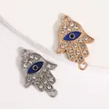 Hamsa hand charms with blue enamel eyes and clear rhinestones for DIY jewelry making - Blue Eye Drip Oil Hand Pendant