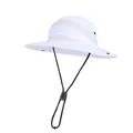 Breathable white summer sun hat with wide brim and adjustable chin strap for hiking - White