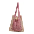 Handgefertigte rosa-cremefarbene Strick-Schultertasche mit vielen bunten Perlen - Einheitsgröße / Rosa