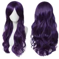 Perruque synthétique violette ondulée de 70cm pour cosplay, vue détaillée devant et dos - Violet