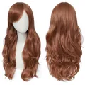 Vistas detalladas de frente y de espalda de una peluca cosplay pelirroja ondulada 70cm - Marrón Rojo