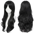 Perruque noire longue ondulée de 70cm pour cosplay et quotidien, texture naturelle - Noir