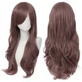 Vista detallada frontal y trasera de una peluca de cosplay larga y ondulada de 70 cm marrón - Taro