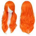 Vue détaillée de la perruque de cosplay orange longue et ondulée avec texture naturelle - Orange Doré
