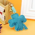 Glitzernder blauer Strass-Vierklee-Schlüsselanhänger mit Quaste für Taschen Dekoration - Seeblau