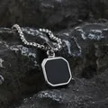 Collana con pendente quadrato in acciaio inossidabile con intarsio in pietra nera - Collana con ciondolo ottagonale con inserto nero (B0107) / Color Acciaio
