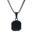 Collana con pendente moderno a gemma nera quadrata per uomo con catena in acciaio inox - Collana con ciondolo ottagonale con inserto nero (B0107) / Nero
