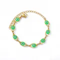 Bracciale turco malocchio in acciaio inossidabile dorato con ciondoli verdi - Stile Cornice Vuota Occhio Verde (B1074G-1) / Oro 18K / Oro