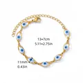 Bracciale malocchio in acciaio inossidabile placcato oro 18K con misure esatte - Stile Cornice Vuota Occhio Blu (B1074G-2) / Oro 18K / Oro