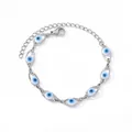 Bracciale occhio del diavolo in acciaio inossidabile argento con catena regolabile - Stile Cornice Vuota Occhio Blu (B1074P-2) / Oro 18K / Argento