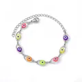 Bracciale occhio del diavolo colorato con catena in acciaio inossidabile argento da donna - Stile Cornice Vuota Occhio Multicolore Misto (B1074P-4) / Oro 18K / Argento