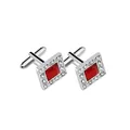 Elegant square silver cufflinks with vibrant red crystal and white stone border for men - Red Square Rhinestone Style (B1159RE) / Natural