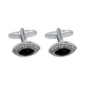 Elegant evil eye cufflinks in silver tone with black stone and sparkling rhinestones - Silver & Black Eye Shape Rhinestone Style (B1452BL) / Natural
