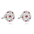 Men's silver-toned circular cufflinks with red rhinestone pentagram star design - Silver & Red Round Pentagram Style (B021RE) / Natural