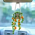 Handmade crochet potted plant car hanging ornament for rearview mirror decoration - Yellow Flower Hanging Basket