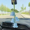 Creative handmade blue crochet lily-of-the-valley floral car mirror hanging ornament - Blue Lily Of The Valley (4 Flowers)