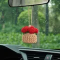 Handmade crochet red flower basket car rearview mirror hanging plant ornament decor - Red Rose Flower Basket