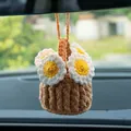 Hand-crocheted daisy flower basket ornament for car rearview mirror decoration - White Daisy Flower Basket