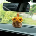 Charming handmade crochet sunflower basket car rearview mirror hanging ornament accessory - Yellow Daisy Flower Basket