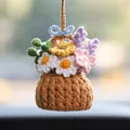 Handmade crochet flower basket car hanging ornament with sunflowers and daisies - Bellflower Basket