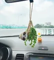 Handmade crochet sloth car hanging plant ornament for rearview mirror interior decoration - Koala Hanging Basket