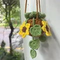 Handmade crochet sunflower plant hanging ornament for car rear view mirror decoration - Sunflower Basket