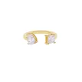Detail shot of golden open ring featuring pear and square-cut cubic zirconia stones. - Gold Water Drop Square Cut Style (R497)