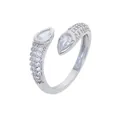 Eleganter silberfarbener offener Ring mit birnenförmigem Zirkonia und Mikro-Pavé-Besatz - Silber Doppelwassertropfen-Stil (R258)