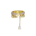 Elegant gold open ring featuring a dangling water drop zircon and sparkling pave stones - Gold Double Layer Water Drop Pendant Style (R526)