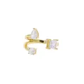 Gold-plated open ring featuring teardrop, square, and round clear zircon stones. - Gold Three-Stone Mixed Style (R583)