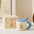 Set di tazze in ceramica con simpatico design a stella, coperchio e confezione - Pittore dei Desideri Stellari Blu (Con Coperchio E Cucchiaio)