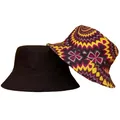 Reversible bucket hat featuring solid black side and vibrant psychedelic pattern - Tie-dye Print (CH-18)