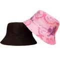 Detail view of two trendy bucket hats, featuring one solid black and one pink tie-dye pattern. - Tie-dye Print (CH-17)