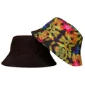 Side view of reversible bucket hat showing solid black and colorful tie-dye patterns - Tie-dye Print (CH-16)