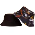 Detail of double-sided bucket hat featuring black side and colorful tie-dye print - Tie-dye Print (CH-10)