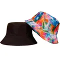 Reversible bucket hats featuring solid black and vibrant tie-dye feather patterns - Tie-dye Print (CH-13)