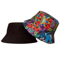 Reversible bucket hat featuring a vibrant tie-dye pattern and solid black side. - Tie-dye Print (CH-9)